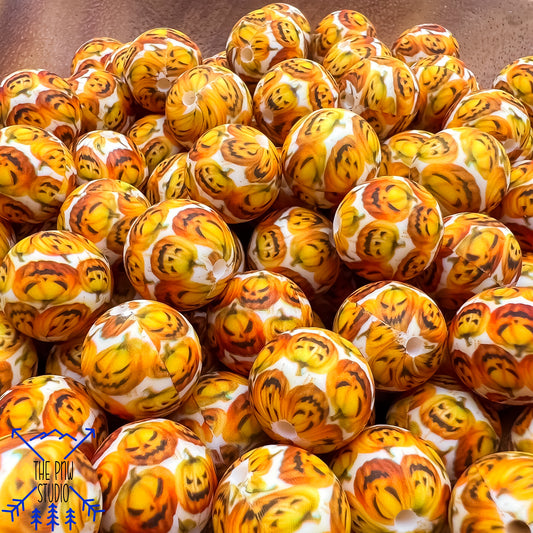 15mm spooky orange pumpkin print bead