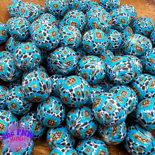 15mm Blue Aztec cow bead