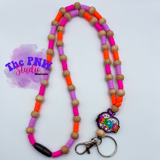 Teacher apple clay bead lanyard- Premade RTS