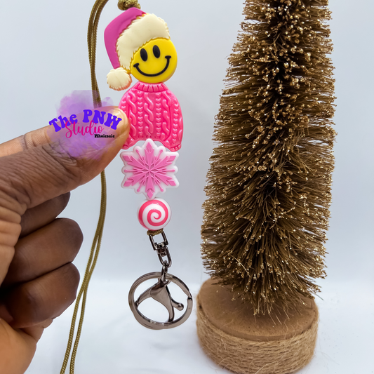 Pink smile face Christmas sweater- RTS premade lanyard