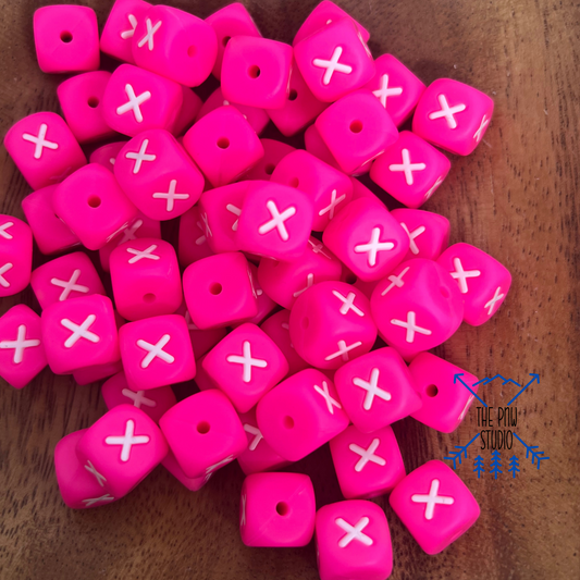 Shocking pink letter beads- XOXO