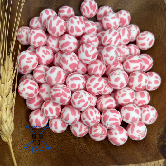 15mm pink cow print bead