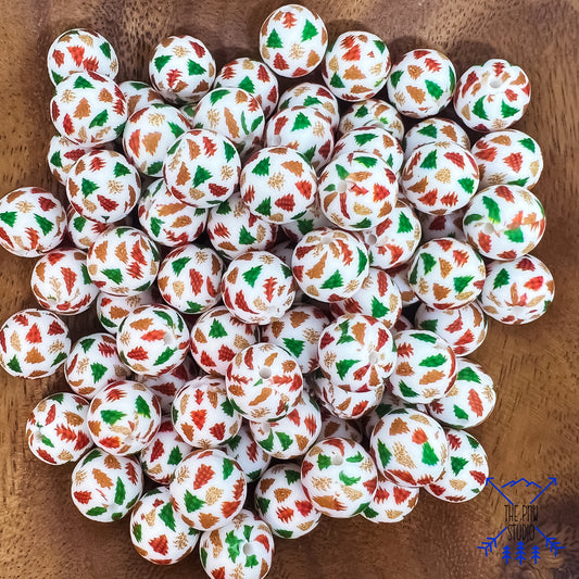 15mm Christmas tree printed bead