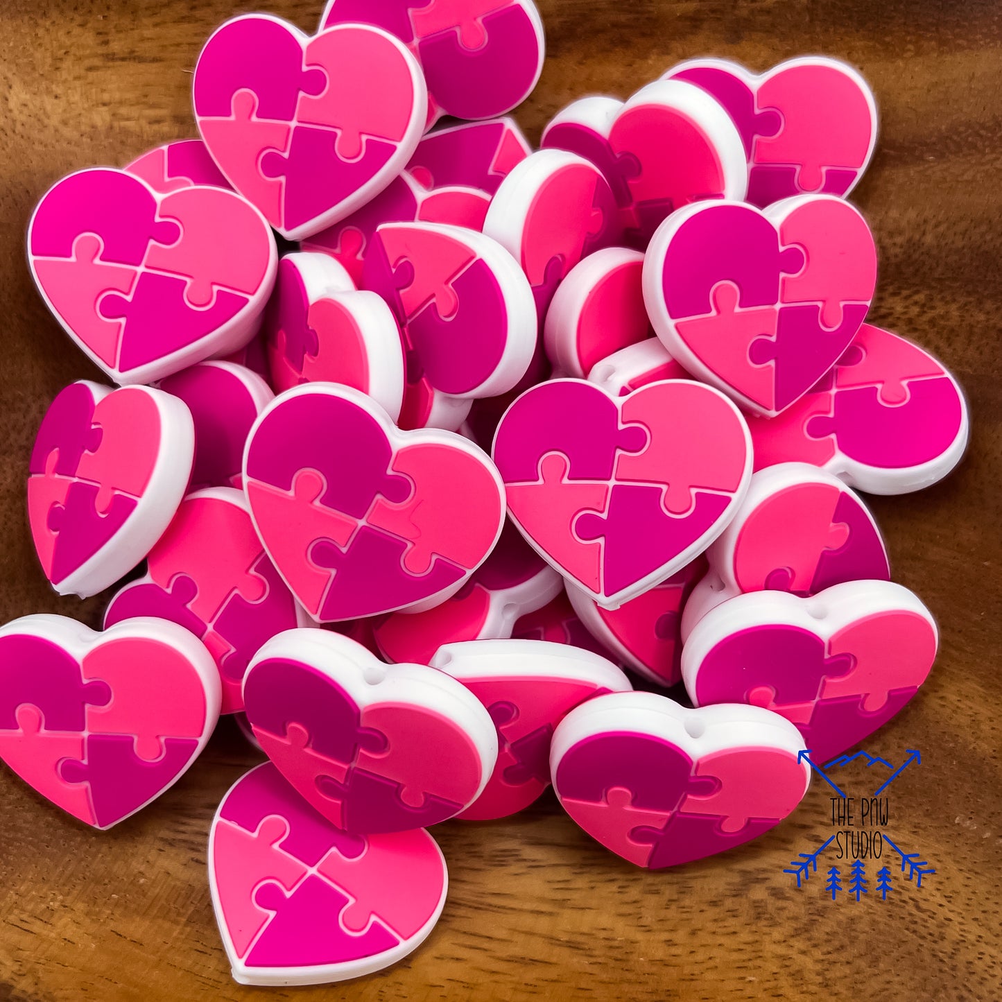 Pink awareness puzzle piece heart focal