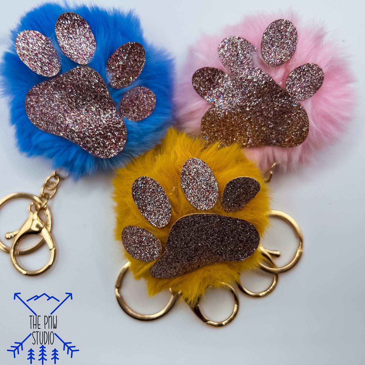 Paw Print Pom Pom Keychain