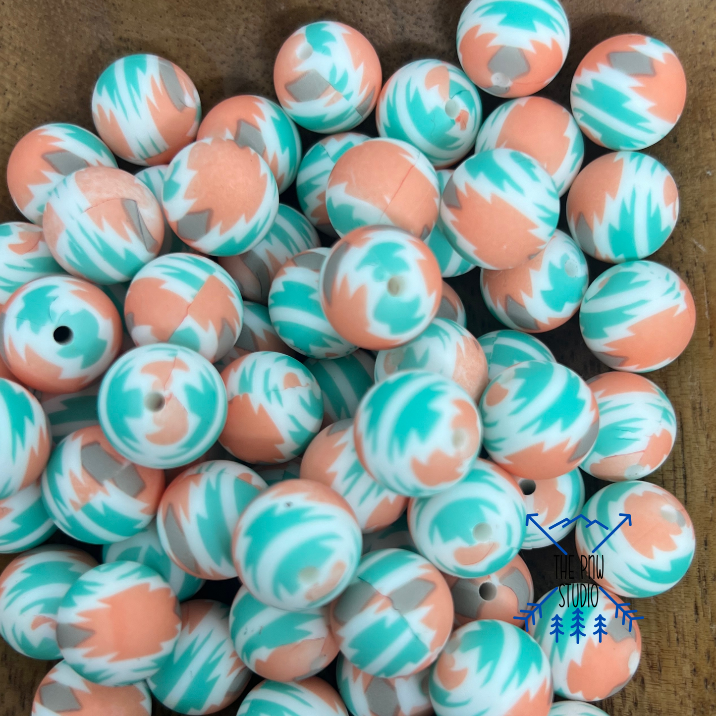 15mm Turquoise and coral Aztec bead