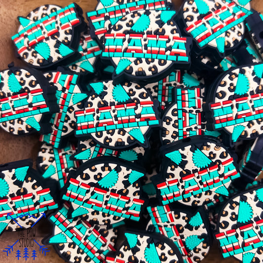 Animal print and turquoise lightning bolt mama focal