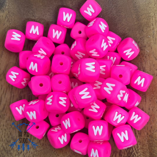 Shocking pink letter beads- MAMA