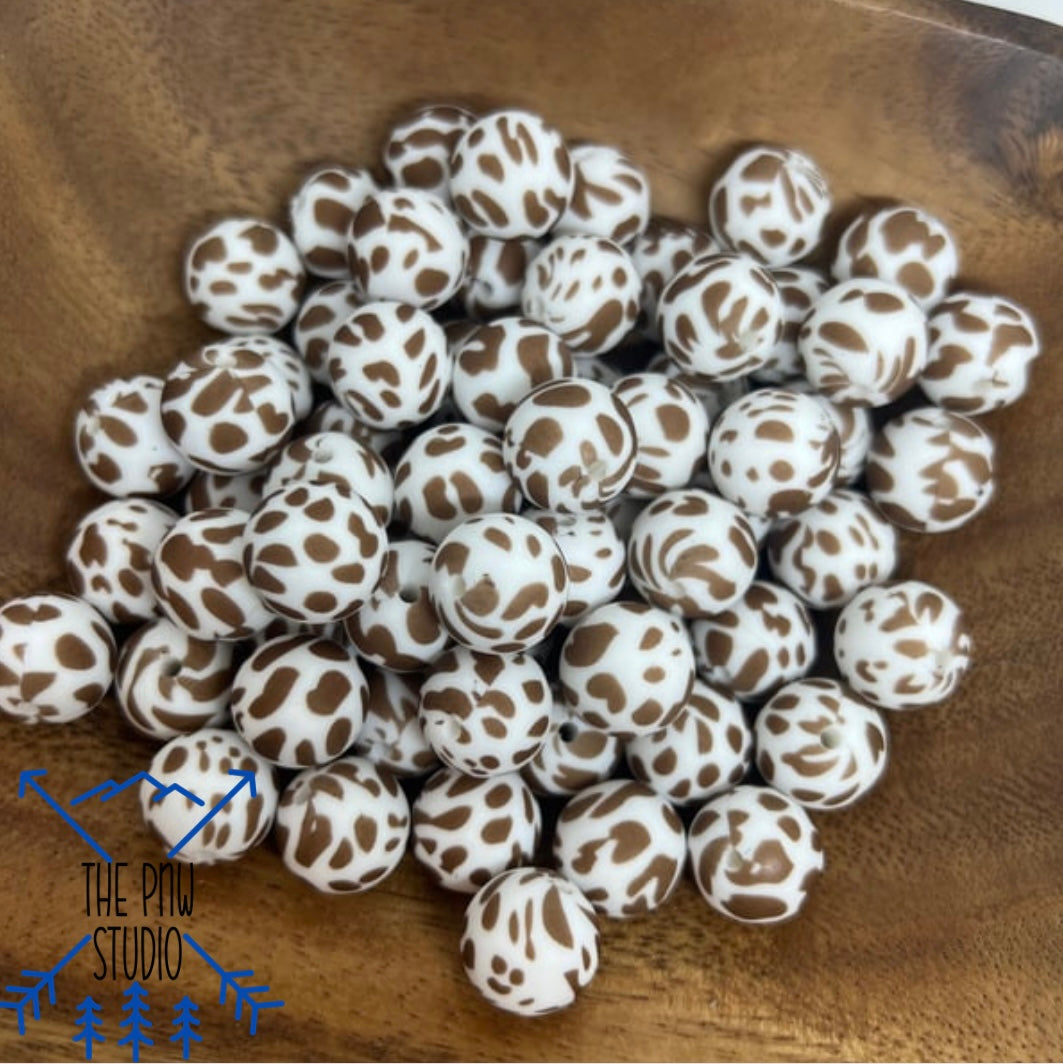 15mm brown cow print bead