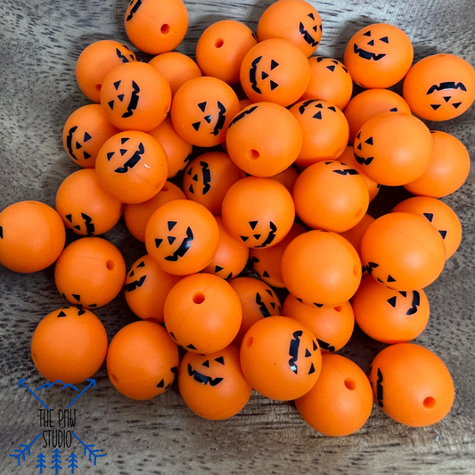 15mm Orange pumpkin print bead