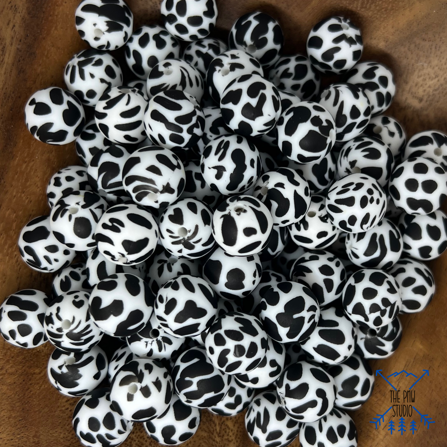 15mm OG Black and White cow print bead